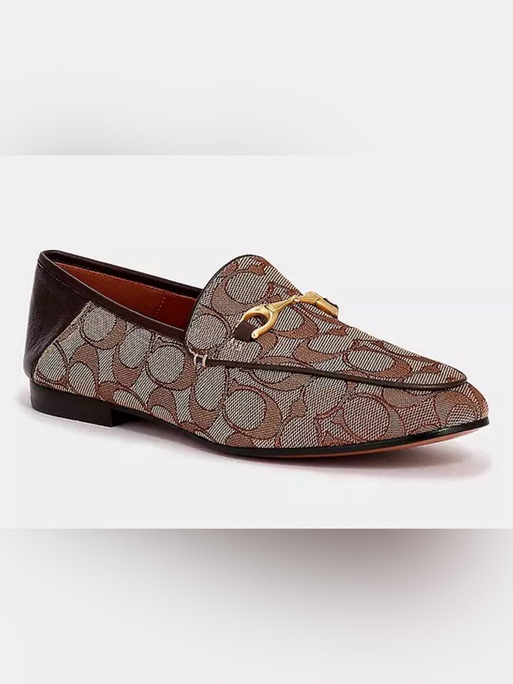 Coach Women Haley Loafer Brown Signature Jacquard Gold Bit Loafers